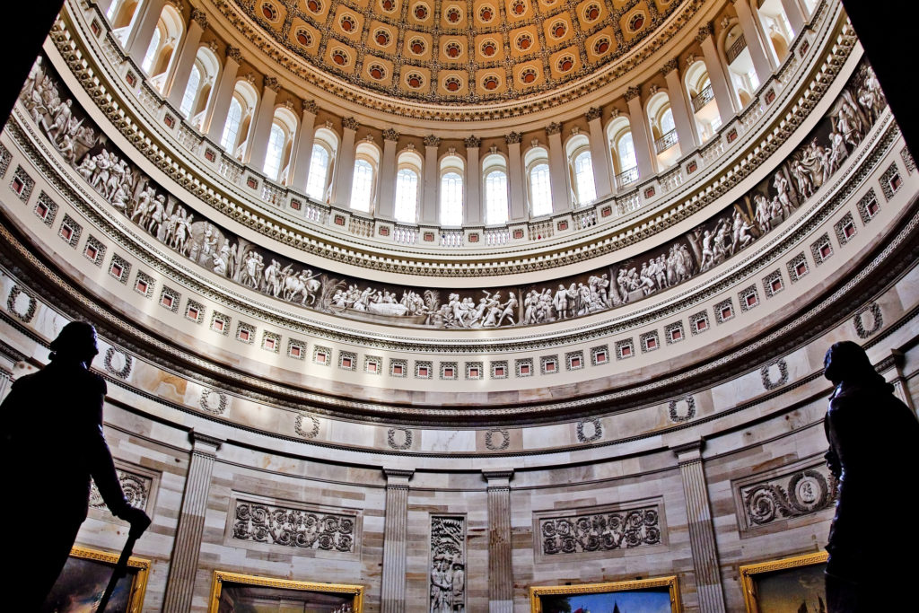 Rotunda, US Capitol Dome Statues Inside Washington DC  Painted by Constantino Burundi 1865